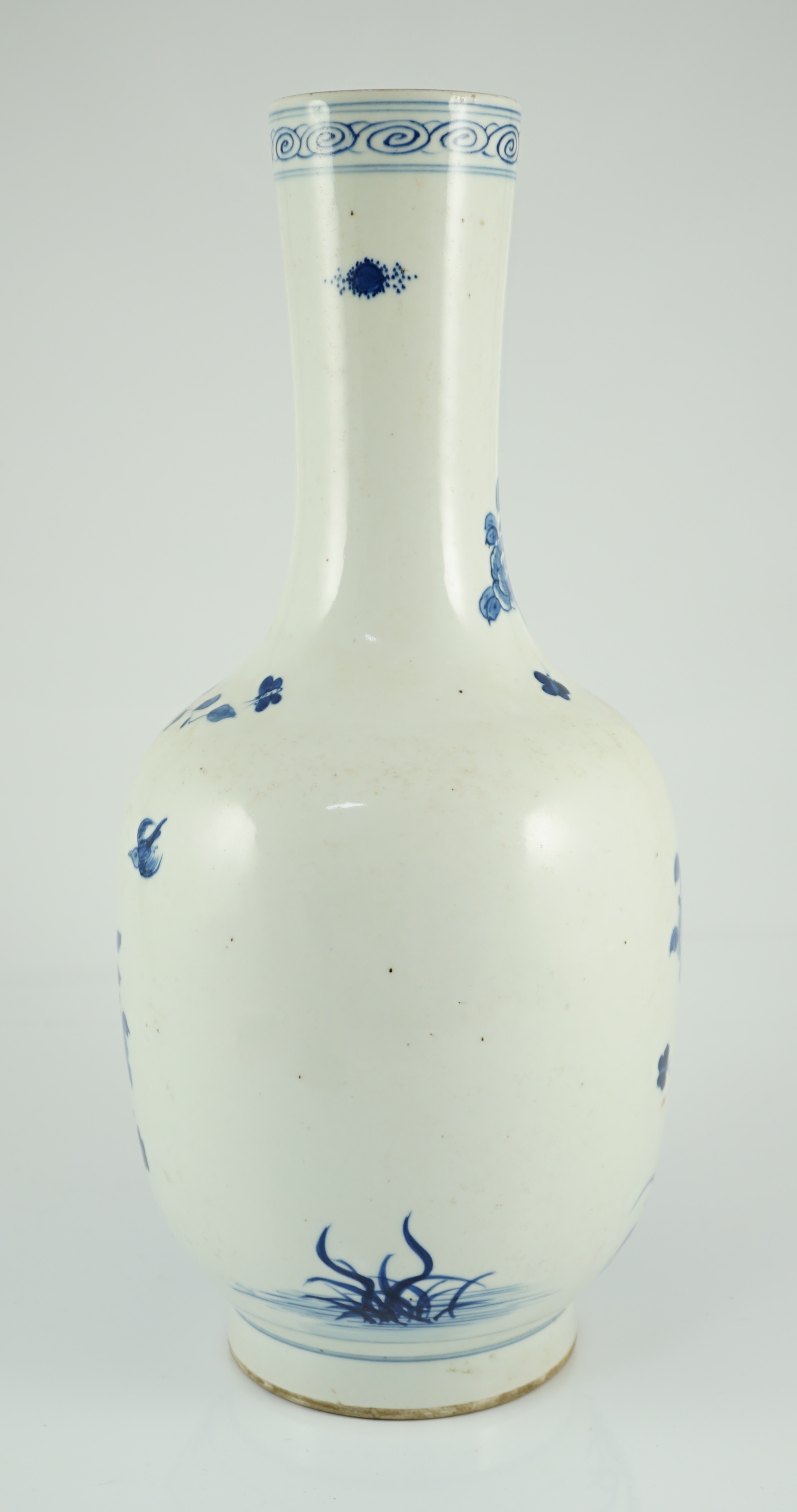 An unusual Chinese blue and white mallet-shaped vase, Yongzheng dedicatory inscription but later